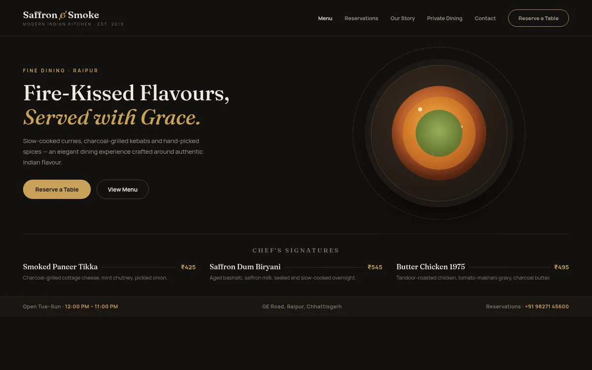 Hotel and hospitality website homepage screenshot